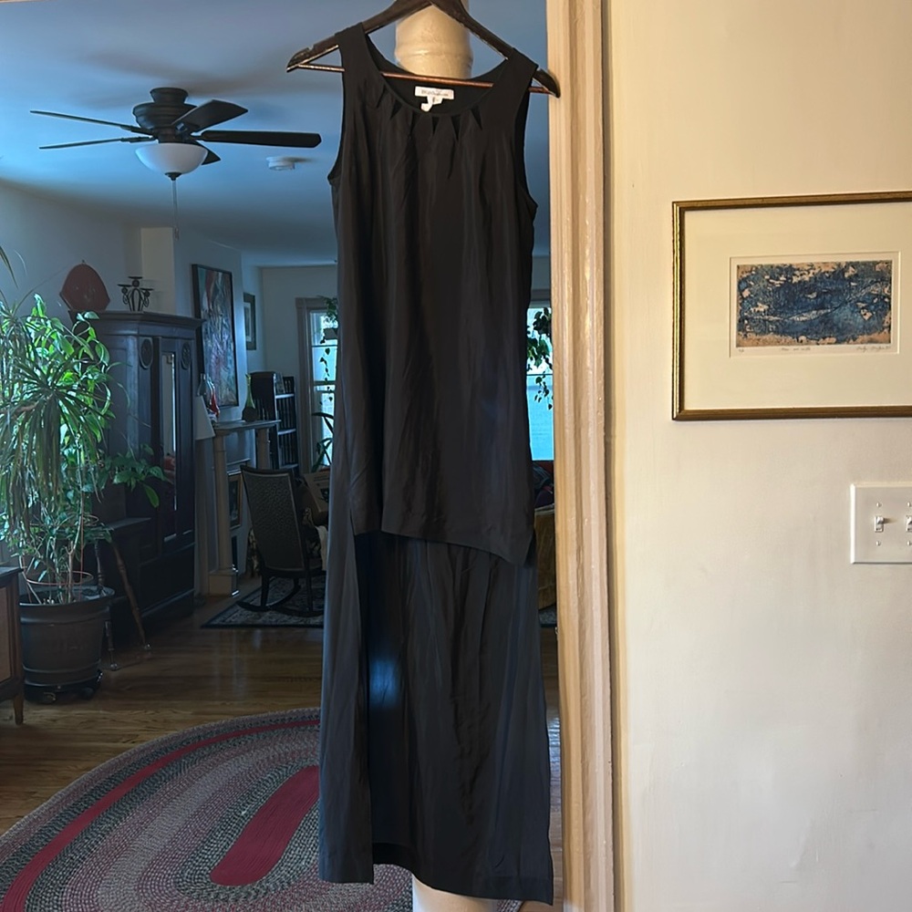 BCBG silky lined high-low gown shirt dress